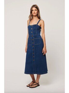 Rolla's Mara Button Down Denim Midi Dress in Deep Blue Wash Womens Size M